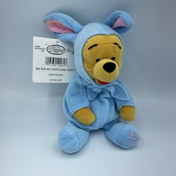 Disney Blue Mini Bean Bag Easter Bunny Pooh Lightweight Plush Stuffed Animal - Picture 1 of 7